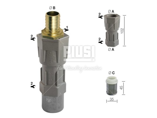 Piusi Foot valve bottom filter Ø20 mm, art: F00612000.